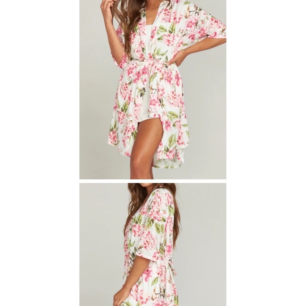 Show Me Your MuMu Brie Floral Robe One Size Pink White Short NWOT